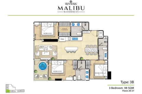 Кондоминиум с 3 спальнями в Паттайе, Таиланд № 133143 - фото 3