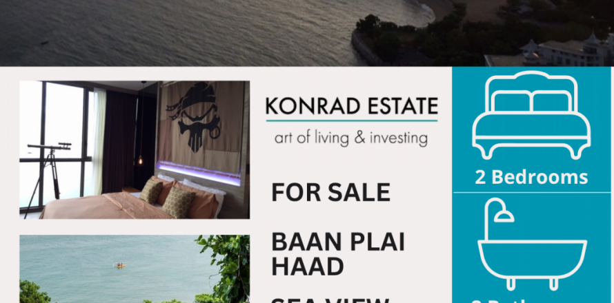 Кондоминиум с 2 спальнями в Паттайе, Таиланд в Baan Plai Haad № 126882