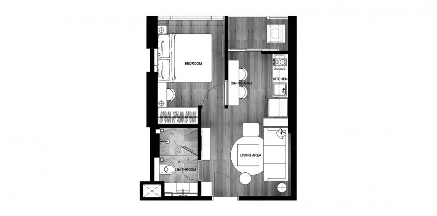 Condominium floor plan «33 sq.m 1A», 1 bedroom in building Building A Wyndham Garden Residence in Khlong Toei, Bangkok, Thailand, Wyndham Garden Residence