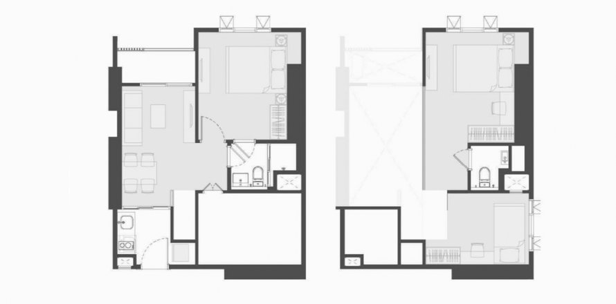 Планировка Квартиры «2BR-54» 2 спальни в ЖК Aspire Huai Khwang