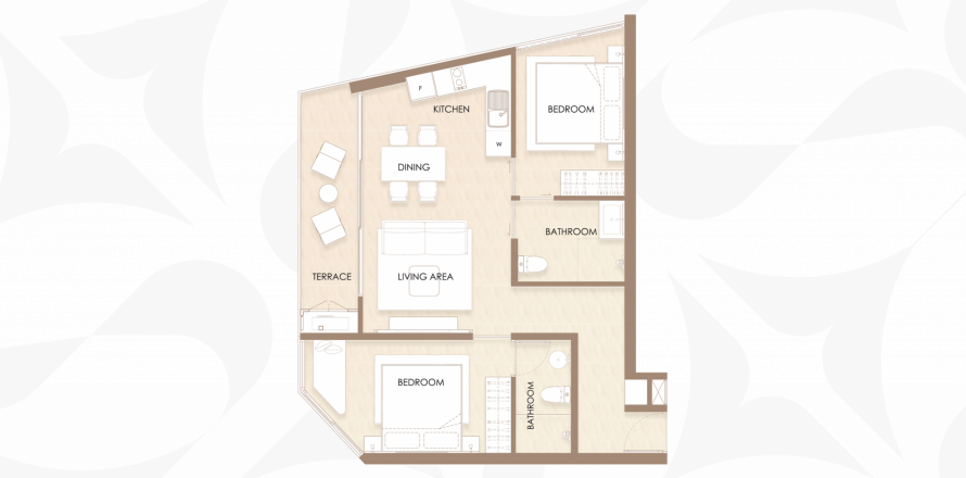 Планировка Квартиры «Siamese Bangtao» 2 спальни в корпусе Building C Siamese Bangtao in Layan-Bangtao, Phuket in Thailand, ЖК Siamese Bangtao