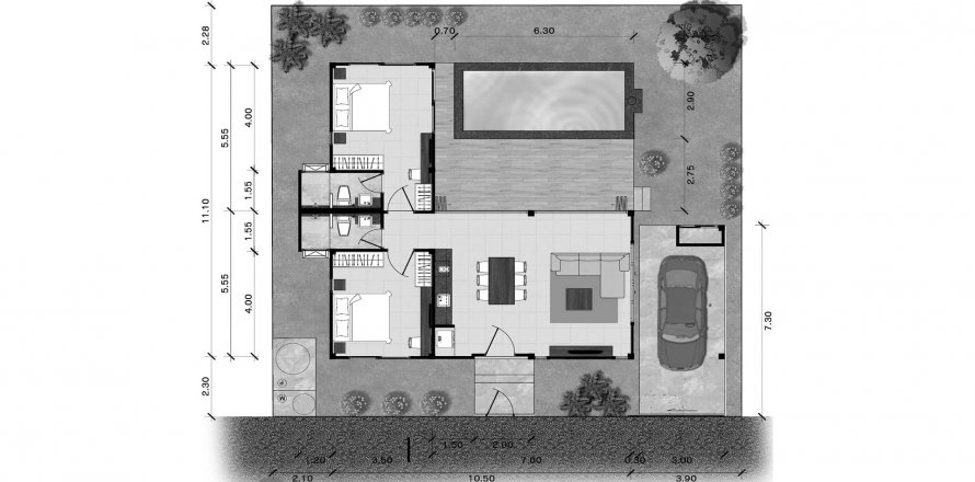 Планировка Виллы «Krabi Cliff Villas» 2 спальни в ЖК Krabi Cliff Villas