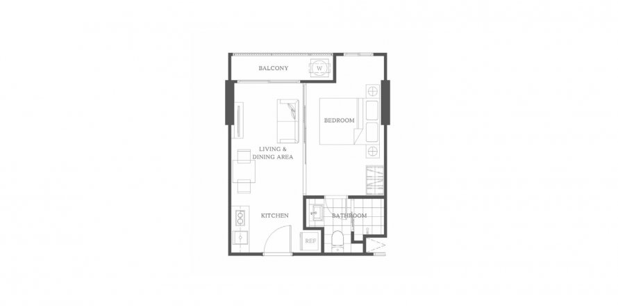 Планировка Кондоминиума «Cabanas Hua Hin» 1 спальня в ЖК Cabanas Hua Hin