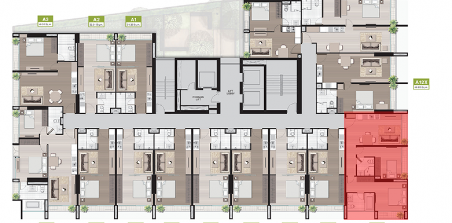 Кондоминиум с 2 спальнями в Бангкоке, Таиланд № 144187