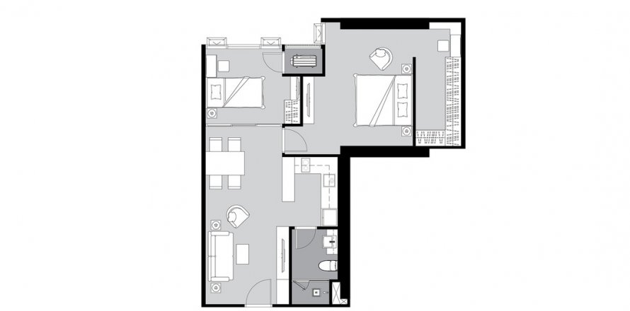 Планировка Квартиры «2BR-63» 2 спальни в ЖК Supalai Icon Sathorn