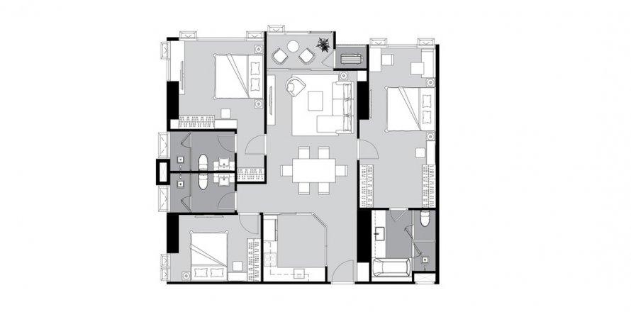 Планировка Квартиры «3BR-66» 3 спальни в ЖК Supalai Icon Sathorn