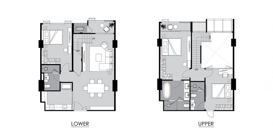 Планировка Дуплекса «3BR-67» 3 спальни в ЖК Supalai Icon Sathorn