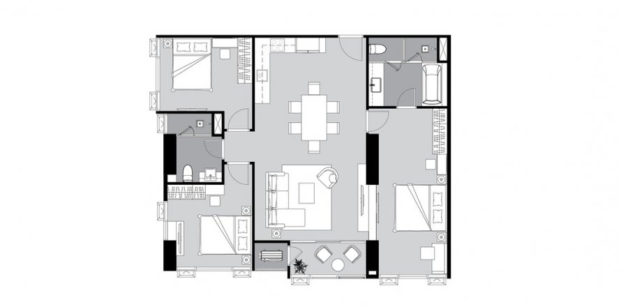 Планировка Квартиры «3BR-65» 3 спальни в ЖК Supalai Icon Sathorn
