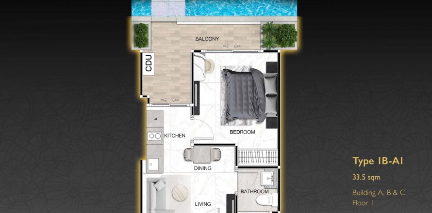 Apartment floor plan «Zenith Pattaya», 1 bedroom in building Building C Zenith Pattaya in Chonburi in Pattaya, Thailand, Zenith Pattaya
