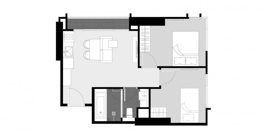 Планировка Кондоминиума «2BR-56» 2 спальни в ЖК Park Origin Thonglor