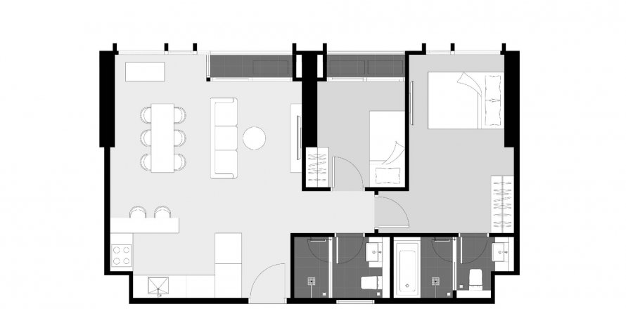 Планировка Кондоминиума «2BR-57» 2 спальни в ЖК Park Origin Thonglor