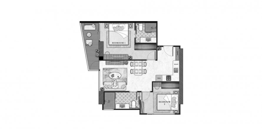 Планировка Кондоминиума «The Riviera California» 2 спальни в ЖК The Riviera California