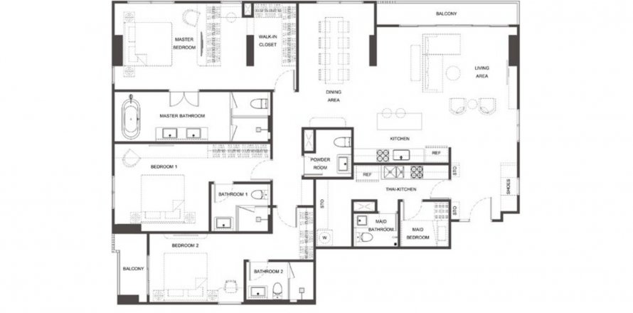 Планировка Кондоминиума «Via 61» 3 спальни в ЖК Via 61