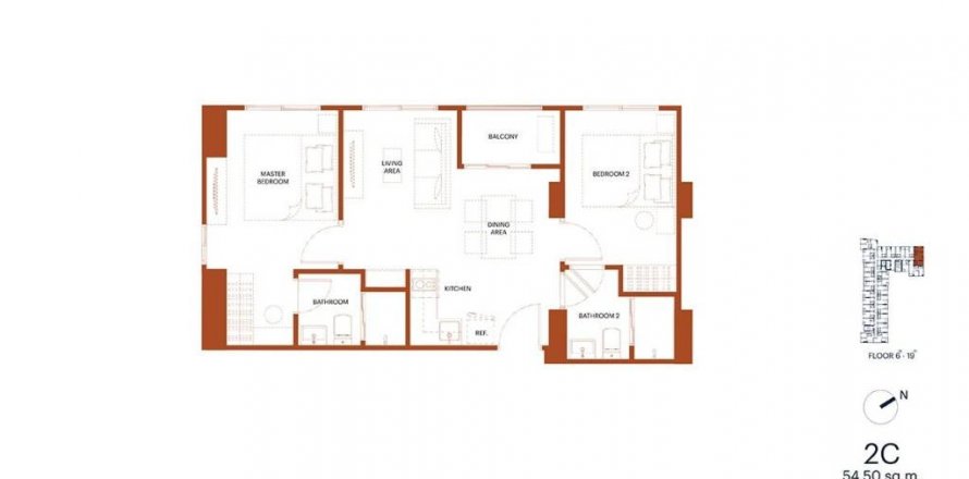 Кондоминиум с 2 спальнями в Бангкоке, Таиланд № 104150