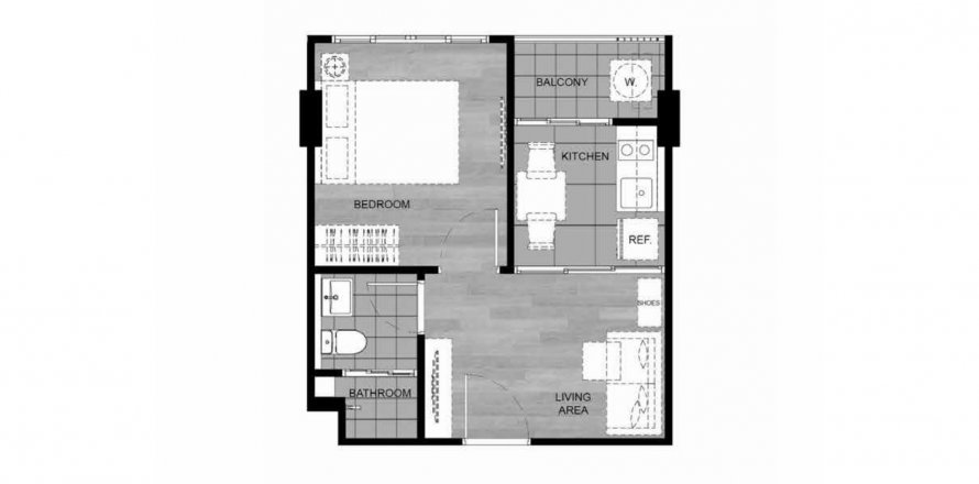 Планировка Кондоминиума «DCondo Calm in Bangkok» 1 спальня в ЖК DCondo Calm