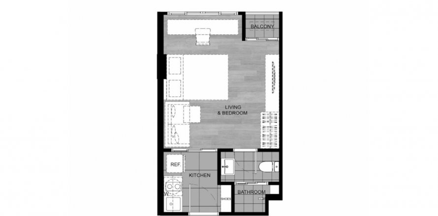 Планировка Кондоминиума «DCondo Calm in Bangkok» 1 спальня в ЖК DCondo Calm