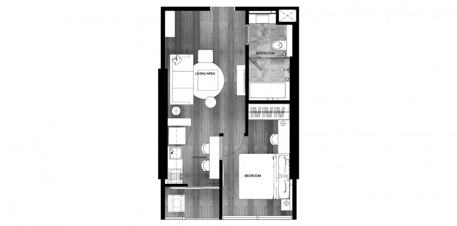 Condominium floor plan «40 sq.m 2C», 1 bedroom in building Building A Wyndham Garden Residence in Khlong Toei, Bangkok, Thailand, Wyndham Garden Residence