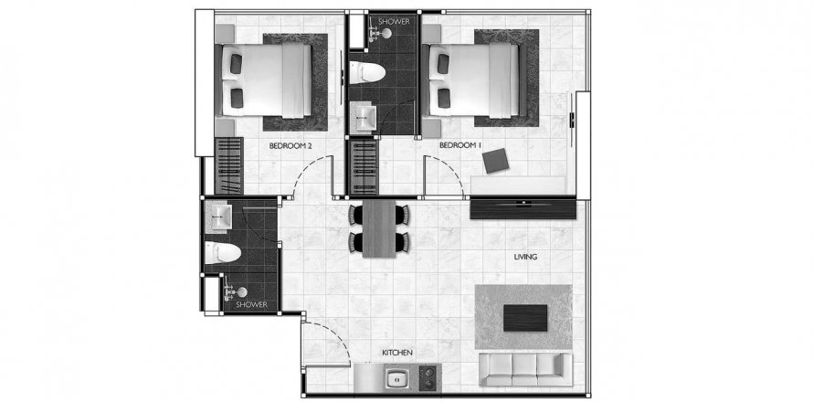 Apartment floor plan «2BR-17», 2 bedrooms in Arcadia Millennium Tower