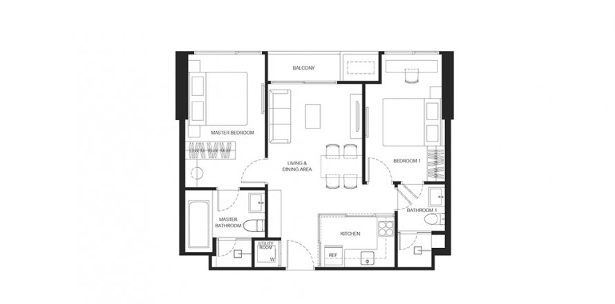 Планировка Квартиры «2BR-46» 2 спальни в ЖК Widen