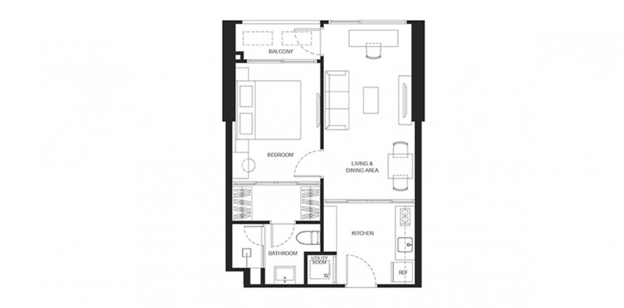 Планировка Квартиры «1BR-45» 1 спальня в ЖК Widen