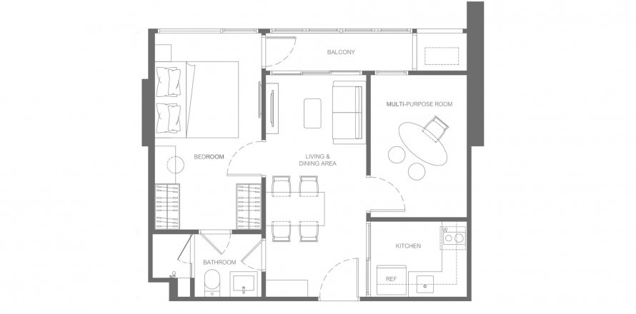 Планировка Кондоминиума «1BR-16» 1 спальня в корпусе Building C Valles Haus in Bangkok, Thailand, ЖК Valles Haus