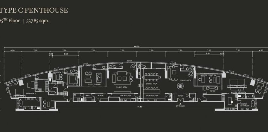 Penthouse à Bangkok, Thaïlande 3 chambres № 85672