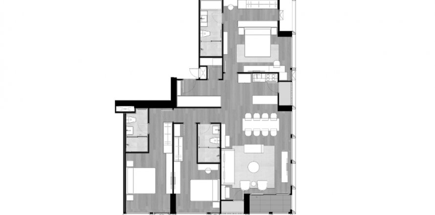 Планировка Пентхауса «3BR-53» 3 спальни в ЖК The Issara Sathorn
