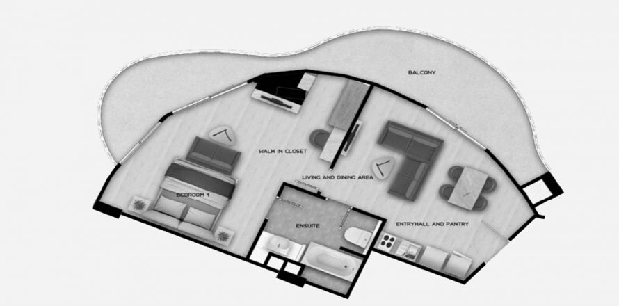 Планировка Кондоминиума «1BR-10» 1 спальня в корпусе Building A Aura Condominium in Phuket, Thailand, ЖК Aura Condominium