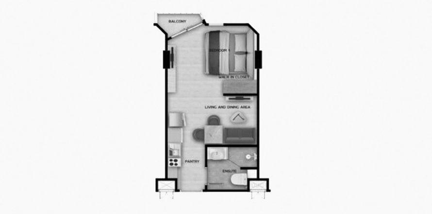 Планировка Кондоминиума «0BR-9» 1 комната в корпусе Building B Aura Condominium in Phuket, Thailand, ЖК Aura Condominium