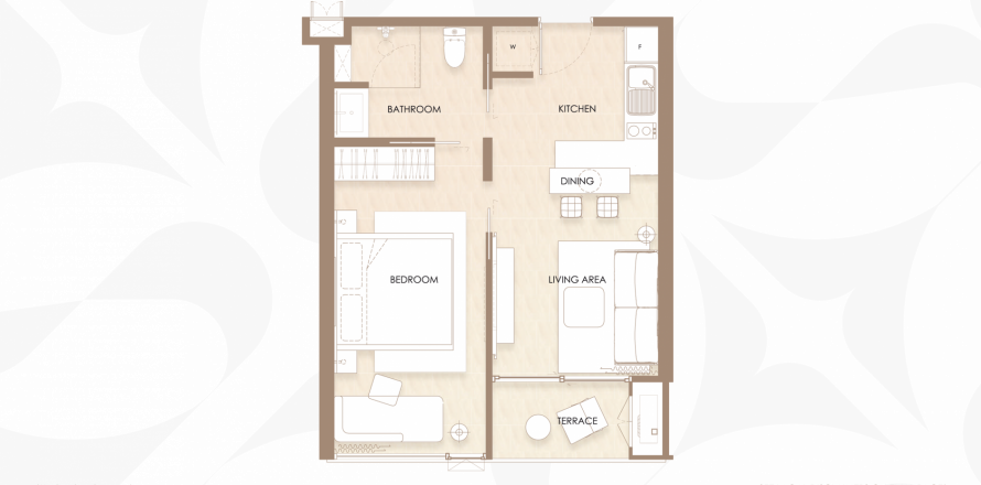 Планировка Квартиры «Siamese Bangtao» 1 спальня в корпусе Building C Siamese Bangtao in Layan-Bangtao, Phuket in Thailand, ЖК Siamese Bangtao