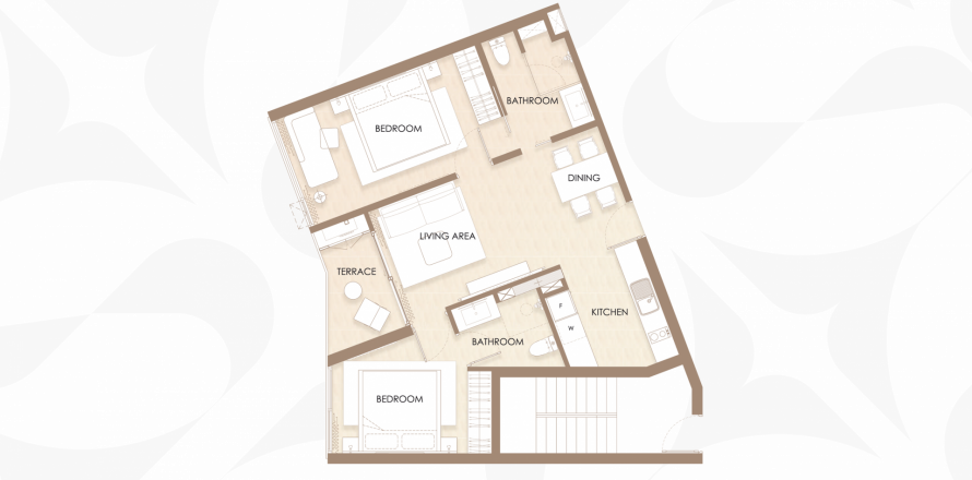 Планировка Квартиры «Siamese Bangtao» 2 спальни в корпусе Building C Siamese Bangtao in Layan-Bangtao, Phuket in Thailand, ЖК Siamese Bangtao