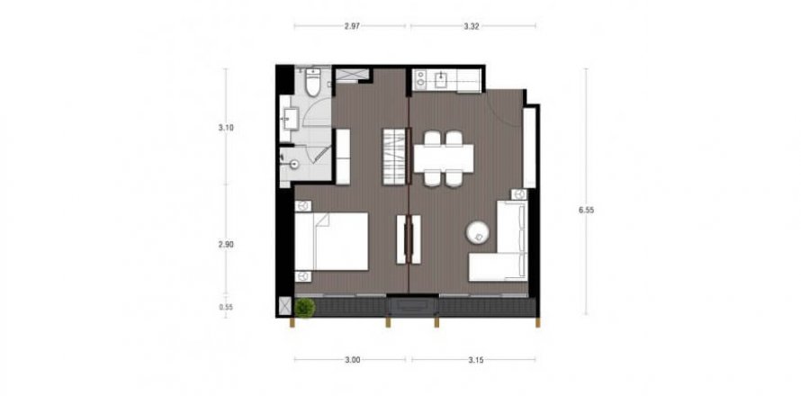 Планировка Кондоминиума «1BR-70» 1 спальня в ЖК Noble State 39