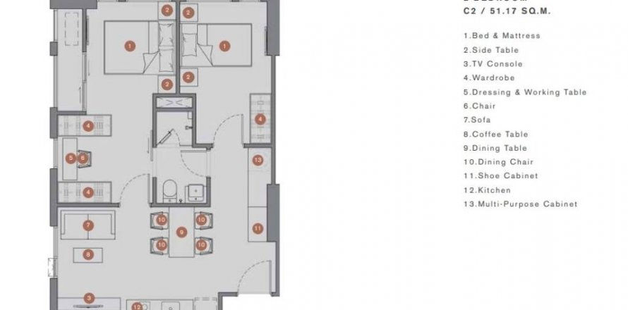 Кондоминиум с 2 спальнями в Бангкоке, Таиланд № 101603