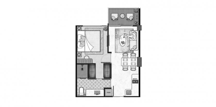 Планировка Кондоминиума «The Riviera Beverly Hills» 1 спальня в ЖК The Riviera Beverly Hills