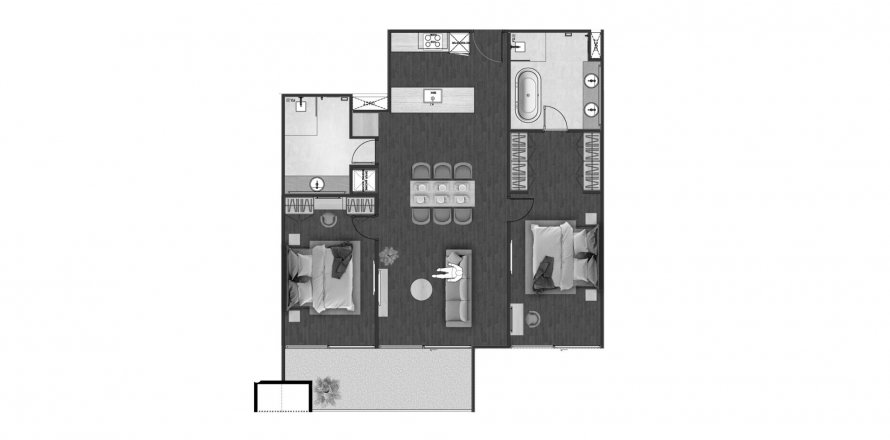 Планировка Кондоминиума «2BR-35» 2 спальни в корпусе Building D Next Point Condominium in Rawai, Phuket, Thailand, ЖК Next Point Condominium