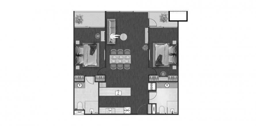 Планировка Кондоминиума «2BR-34» 2 спальни в корпусе Building D Next Point Condominium in Rawai, Phuket, Thailand, ЖК Next Point Condominium