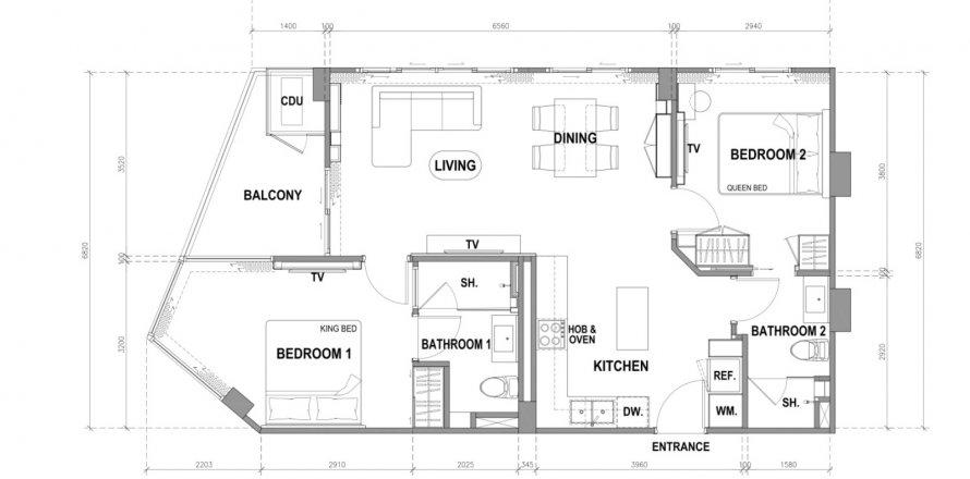 Apartment floor plan «2BR-71», 2 bedrooms in building Building B The City Phuket in Phuket, Thailand, The City Phuket