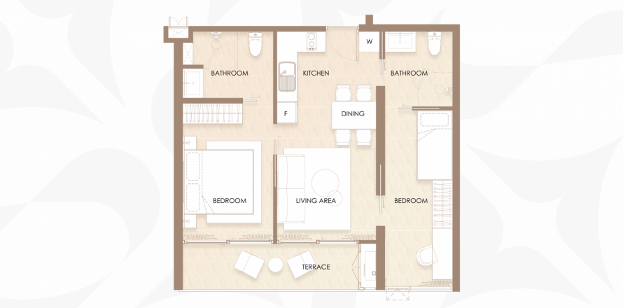 Apartment floor plan «Siamese Bangtao», 2 bedrooms in building Building A Siamese Bangtao in Layan-Bangtao, Phuket in Thailand, Siamese Bangtao