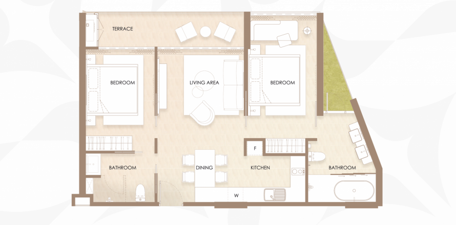 Apartment floor plan «Siamese Bangtao», 2 bedrooms in building Building A Siamese Bangtao in Layan-Bangtao, Phuket in Thailand, Siamese Bangtao